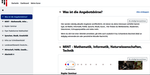 Screenshot der Angebotsbörse