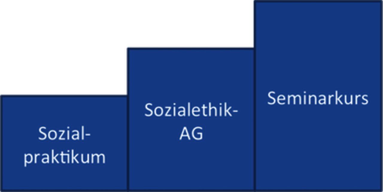 Aufsteigendes Säulendiagramm mit der Reihenfolge Sozialpraktikum, Sozialethik-AG und Seminarkurs.